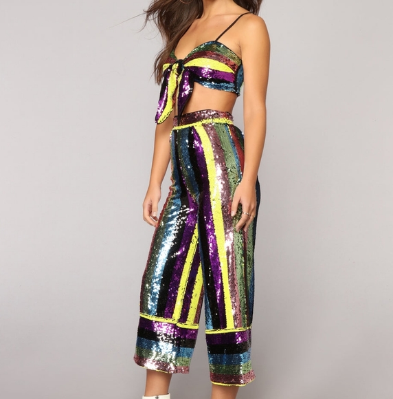 NWT Fashion Nova 2 PC Stripe Sequin Coord Set - Picture 5 of 12